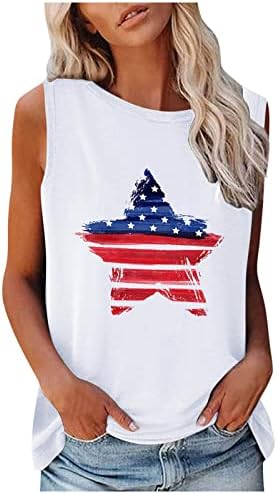 Женска маица без ракави Патриотски американски резервоар за знаме на САД за жени Гроздобер 4-ти јули, без ракави без ракави во САД, графички