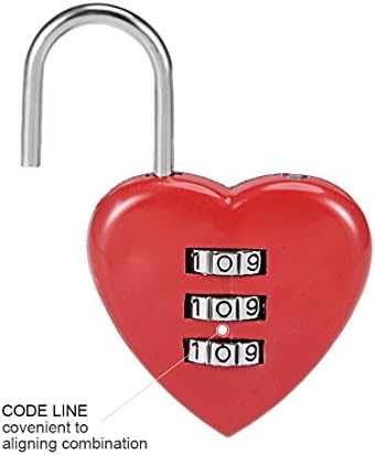 Uxcell 3 цифра комбинација со катанец, 3мм окови, цинк легура заклучување на срцето во форма на срце, црвена