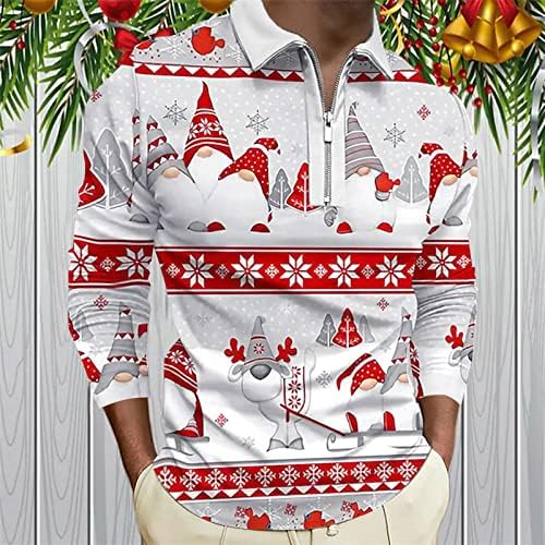 XXBR Божиќни манзии Поло кошули со долги ракави по поштенски патенти на врвовите на вратот Смешни Божиќ Дедо Мраз Клаус Снегулка печати голф