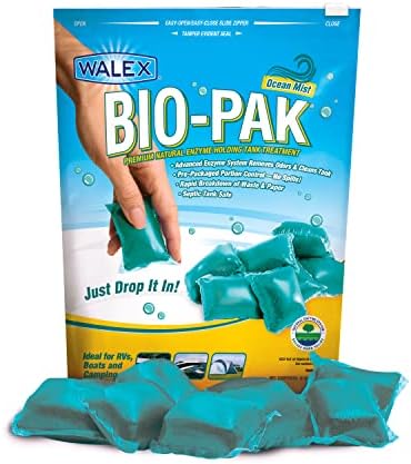 Walex Bio-Pak RV Black Holding Tank Deodorizer и Digester, Формула за природни ензими, океанска магла, 10 дезодоризирачки пакувања