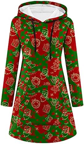 Youngc Божиќни дуксери за жени плус големина долга ракав лесен Дедо Мраз печатен екипаж преголем џемпер со кенгур џеб Божиќ худи