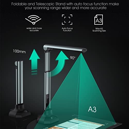 ZSEDP 12MP USB документ Наставници на фотоапарати Лаптоп A3/A4 големина на преносен план за продолжување на книгите за скенер