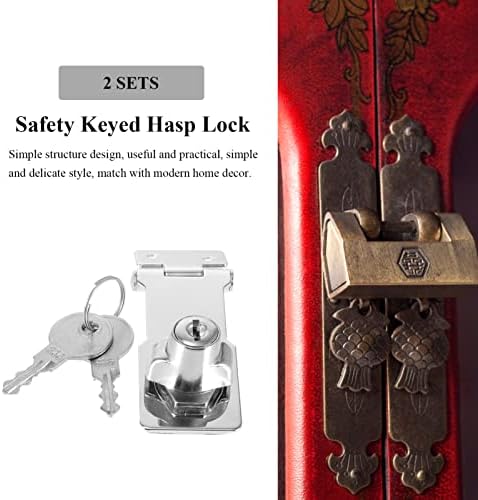 Angoily 2 комплети клучни брави на HASP брави од не'рѓосувачки челик за заклучување на копчето за заклучување со копчињата за заклучување на клучеви