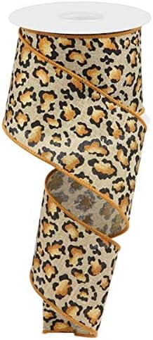 Wired Ribbon Animal Print Leopard Cheetah 2,5 инчи x 10 дворови за венци, цветни аранжмани, завиткување на подароци, занаети