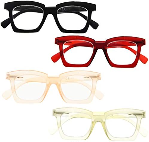 BFOCO 4 Пакет Стилски Квадратни Очила За Читање Пролетна Шарка Жени Читатели