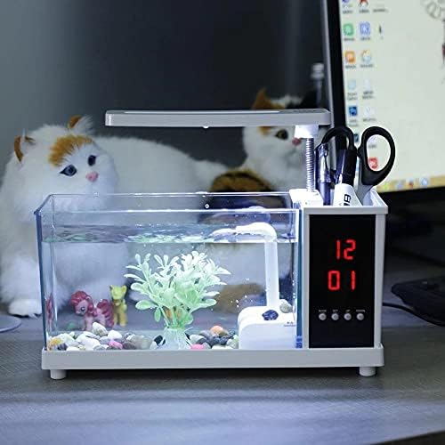 WPYYI мини аквариум риба USB аквариум со LED светло LCD екран на екранот и часовникот риба аквариум резервоари за риба црна/декор