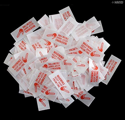 Пред -исечена ткаенина црвено мастило етикети за нега на печатење „Предупредување чувајте подалеку од оган“ - Пакет со етикети