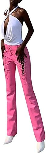 Hemенски високо-полови хеланки тенок фит кожни панталони y2k bellвонче панталони се протегаат bellвонче-дното на улична облека широки