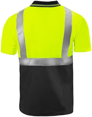Безбедносна поло маица JoureStech со рефлексивни ленти, жолти/вар горе и црно дно, ANSI во согласност