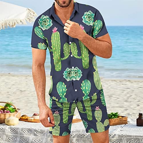 Спортски сет печатен сет, обичен пролетен плажа кошула со шорцеви со закон лето лето кратки машки костуми за машки ракави