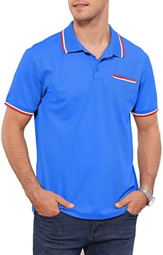 Машки шарени поло маици со кратки ракави со кратки ракави суво вклопуваат голф -кошули случајни поло маици класични погодни кошула со џеб