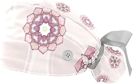 Јојоамој естетски етнички цвеќиња розова шема прилагодливо работно капаче со копчиња жени држач за конска опашка лента вратоврска назад