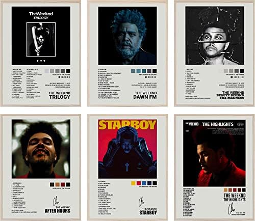 Постер за постери на Henct Weeknd потпиша ограничен постери музички албум Постави за печатење сет од 6 простории естетско платно wallидна уметност за девојчиња и момчиња т