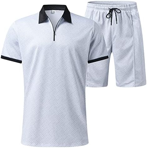 Лето 2 парчиња тренерки за мажи со кратки ракави Поло кошула и шорцеви Поставете Casual Classic Fit тренингот за потпови на потпетици