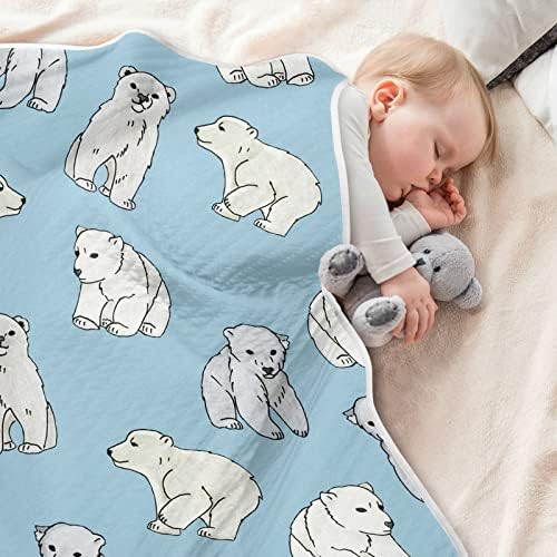 Swaddle Clabte Polar Bear Cubs памучно ќебе за новороденчиња, примање ќебе, лесен меко висино ќебе за креветчето, шетач, расадници за ќебиња, 30х40