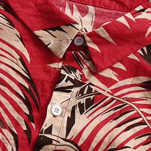 Копчиња за кратки ракави за бели, машки летни обични памучни постелнини хавајски печатени плажа врвови блузи плус големина