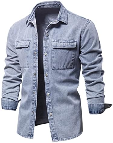 Божиќна комбинација мажи мажи мода едноставна лабава џеб фитинг фармерки кои не се железо цврсти кошула со долг ракав