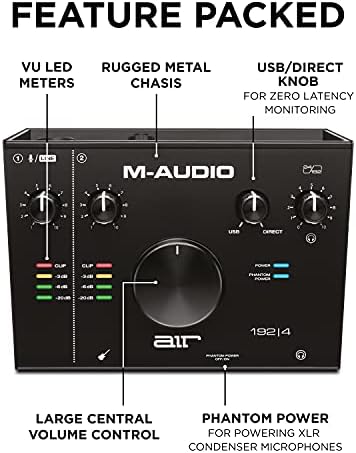 M-Audio Air 192x4 USB C аудио интерфејс за снимање, објавување, стриминг со звук за квалитет на студиото, 1 XLR и софтвер за производство