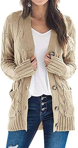 Зимски туничен џемпери со долги ракави за жени обични зачудувачки топли цврсти кардигани со боја без јака