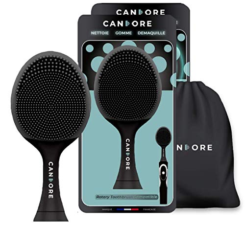 Candore Silicone Chrush Facial Brush Black Carbon Infused Sonic - Пакет од 2 - рециклирање - чистење, шминка, чистење - компатибилен