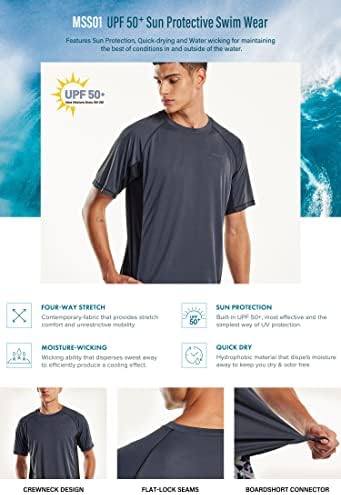 Кошули за пливање на машката „Машка Rashguard“, UPF 50+ кошула со кратки ракави со лабава, UV ладно суво вклопување во атлетски кошули