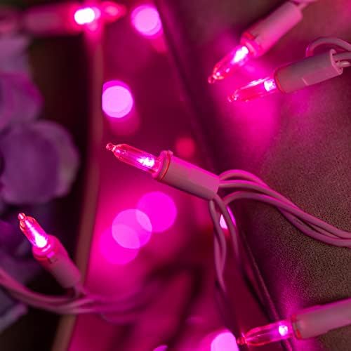 Yuletime Pink LED Божиќни светла со розова жица, 66 стапки 200 брои UL овластен комерцијално одделение LED празник за светлосен сет на светлина