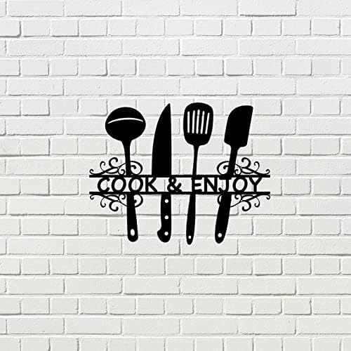 Кујна метален знак готвач и уживајте во фармата кујна украси wallид црна нож вилушка лажица знак за домашна трпезарија обичај