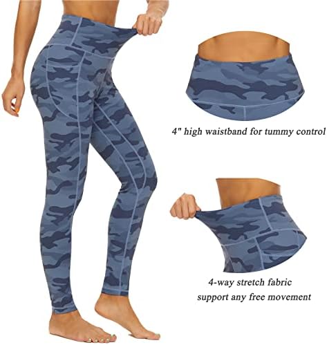 Инибер високи половини јога панталони со џебови за жени 4-насочно истегнување меки тренинзи за тренингот Атлетски јога панталони