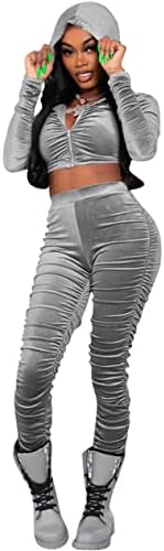 Јешир женски 2 парчиња облека со кадифени потти по поштенски качулки за купови, прибиен џогирање поставено тренерско поставување