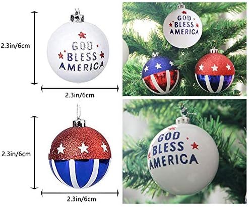 LookVV 12 парчиња Ден на независност висејќи украси за топка, патриотска топка за виси на 4 јули, топки за елки 12,3 ”за декорација на празници