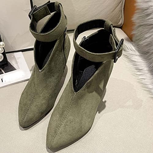 Чизми за женски глуждови hcjkdu мода стадо метална тока зашилена пети секси stilettos чевли за чевли за чевли за фустани чизми чизми