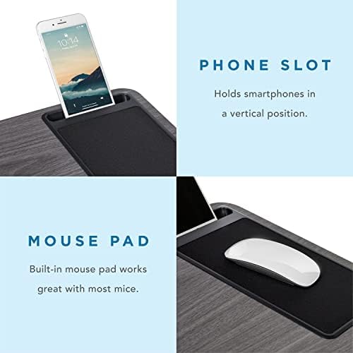 Lapgear Home Office Pro Lap биро со одмор на зглобот, подлога на глувчето и држач за телефони - Греј дрвокрад - се вклопува до 15,6 инчи лаптопи