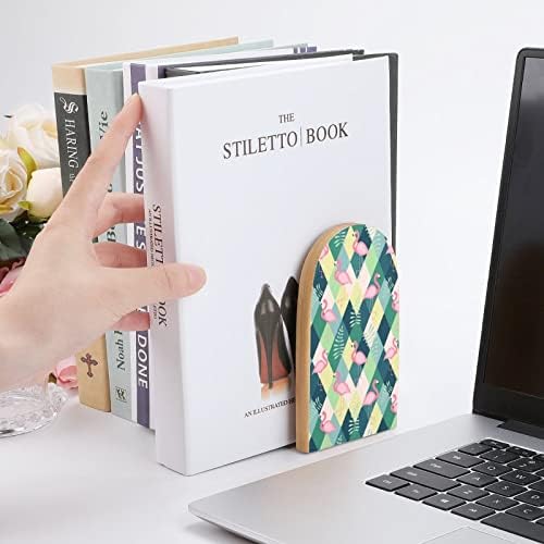 Симпатична Ретро Фламинго Книги Декоративни Печати Дрво Книга Завршува За Полица Пакет од 1 Пар