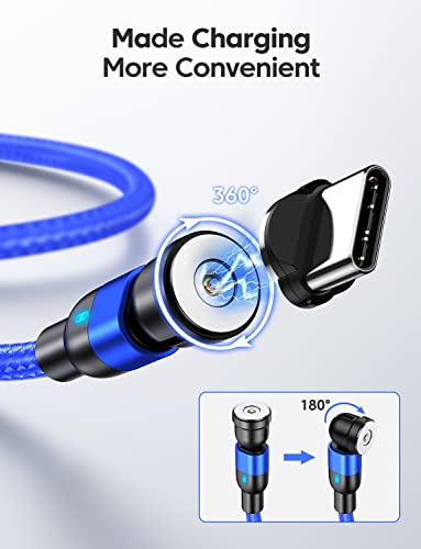 Cable Magnboy Cable за полнење со диња од 360 ° и 180 °, полнач за магнетни телефони, 3 во 1 магнетски кабел компатибилен со Micro USB, Type