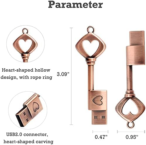 Метален клуч во облик на USB -флеш диск ретро метал loveубов срце палецот клуч на keyубовниот клуч на ланецот на ланецот