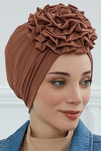 Дизајн на Ајша Инстант турбан глава за обвивки за жени, 95% памук претентирани марами за хиџаб, детали за роза