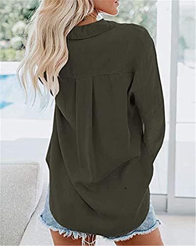Angongnywell Chrortенски краток ракав v врат шифон блузи со врвови на врвови на деловни кошули Блуза Туника