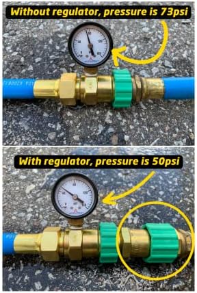 Регулатор за притисок на водата Fairview RV - Висок проток @ 55 psi, дизајн без олово, месинг со тешки месини, скриниран мијалник