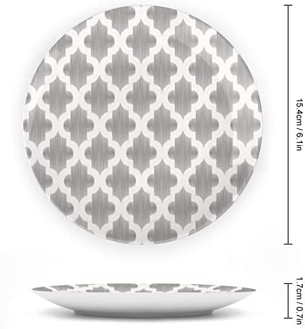 Декоративна чинија со 10 инчи, сива и бела керамичка камења, Дамаск Геометриски Блискиот исток Арабески печати керамички приказ Плоча за декоративни