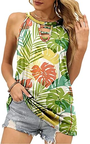Графички Блузи За Дами Без Ракави Кринек Плажа Салон Исечок Хавајски Тропски Врвни Елеци Тинејџерка 2023 МБ