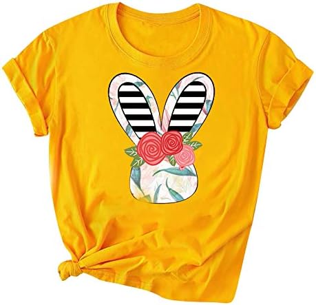Симпатични врвови за жени маица за жени екипаж Велигденски печатење на блузи на блузи врвови шарени женски маички