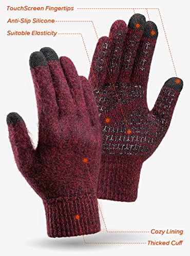 Зимски нараквици за мажи, ладно време топло ракав на допир на екранот на допир Унисекс - не -лизгачки зафат - Еластична манжетна