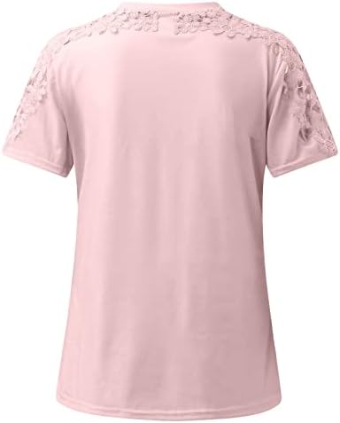Летна блуза за жени удобност бои облека мода со кратки ракави маица екипа на чипка основни блузи маица за жени