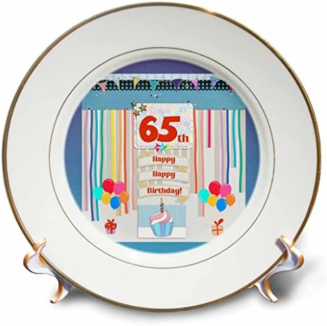 3drose Слика на 65 -та роденденска ознака, кекс, свеќа, балони, подарок, стрими - плочи