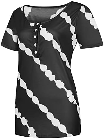 Fragarn Boho врвови за жени летни ленти печати кратки ракави кошули со копчиња на врвови на врвови, случајна слатка лажичка на вратот Основна