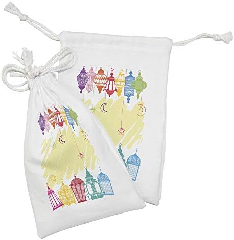 Амбесон Источна Уметност Ткаенина Торбичка Сет на 2, Шарени Различни Различни Рамка Дизајн со Полумесечина И Ѕвезди, Мали Врвка Торба