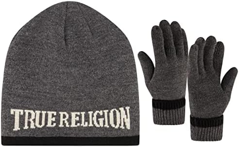 Вистинска религија Бејни капа и нараквици, фаукс Шерпа наредена манжетна зимска плетена капа со лого на quакард и руно наредени белезници