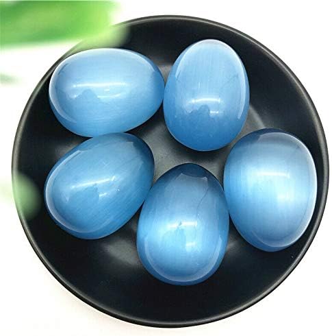 Binnanfang AC216 5 парчиња со голема големина сина мачка, камена јајце јајце во форма на јајце -камења, гемстон, кристално заздравување,
