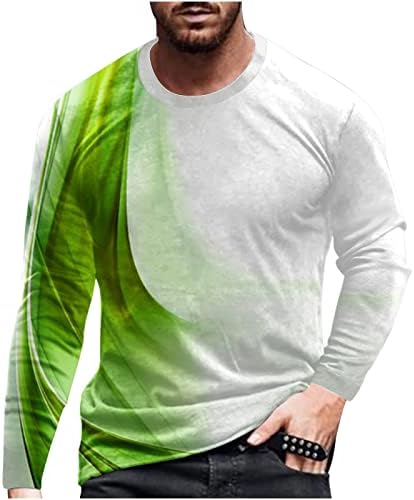 Гимназиски маички за мажи Прекрасно печатење на 3Д лесни линии со тркалезен врат со долги ракави, лесен блуза со лесни врвови на