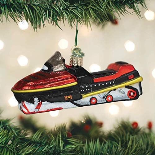 Божиќни украси на стариот свет: Колекција за снег и скијање стакло разнесени украси за новогодишна елка, моторна снег